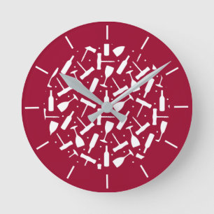 Horloge Ronde Bouteilles de vin rouge et vis à vis