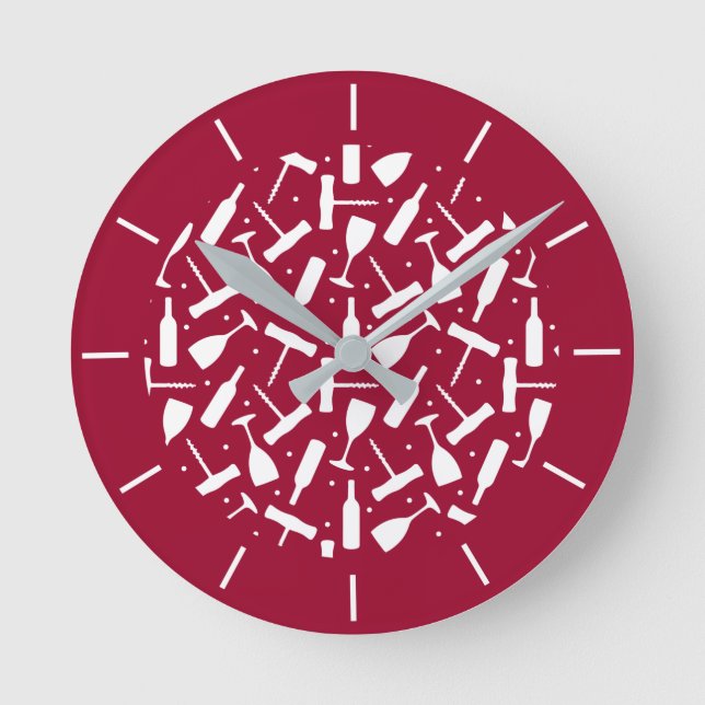 Horloge Ronde Bouteilles de vin rouge et vis à vis (Recto)