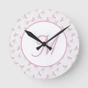 Horloge Ronde Bow en aquarelle rose Coquette Froufroutante Monog