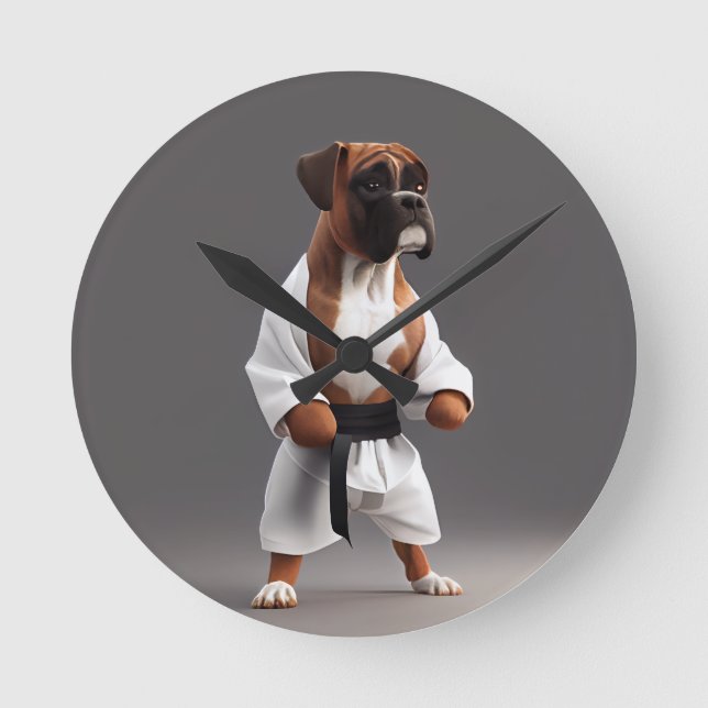 Horloge Ronde Boxer Dog Jouer Karate, Boxer Dog Karate Joueur (Recto)