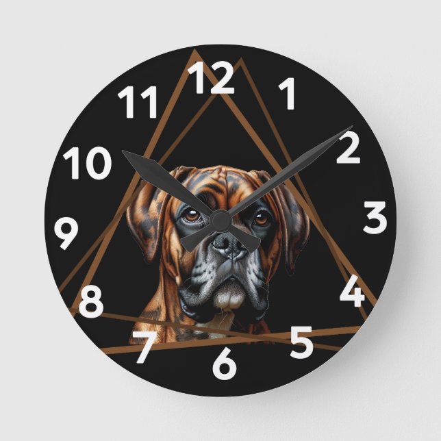 Horloge Ronde Boxer Lab noir et brun brindle (Recto)