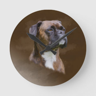 Horloge Ronde Boxer Peinture à l'huile de chien Portrait d'art