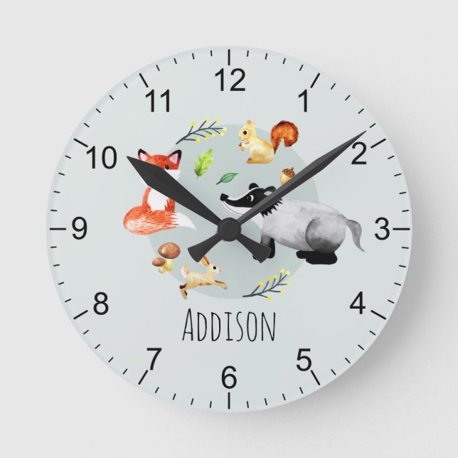 Horloge Ronde Boys Cute Woodland Forest Animals Kids Nursery (Recto)