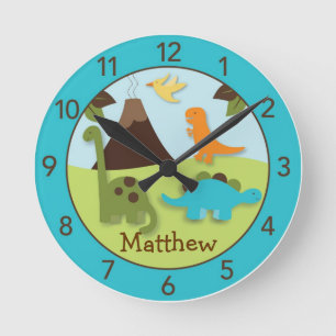 Horloge Ronde Boys Dinosaur Personnalized Nursery Wall Clock
