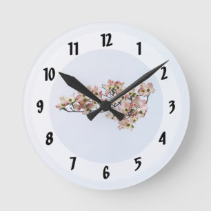 Horloge Ronde Branche de Cornouiller Rose