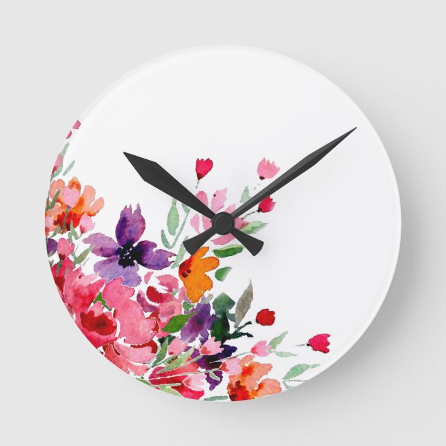 Horloge Ronde Branche de fleurs à l'aquarelle (Recto)
