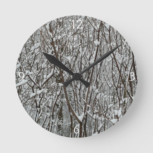 Horloge Ronde Branches couvertes de neige Abstraite hivernale (Recto)