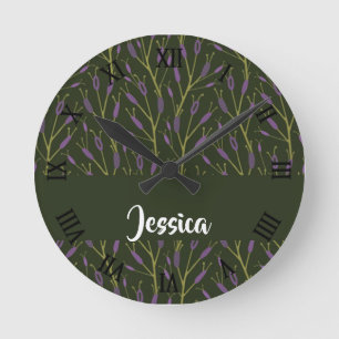 Horloge Ronde Branches florales violettes et brunes motif