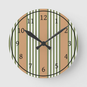 Horloge Ronde Brayures vert olive et blanc motif avec bronze