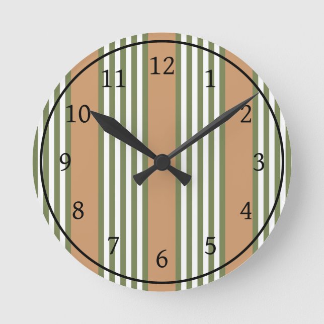Horloge Ronde Brayures vert olive et blanc motif avec bronze (Recto)