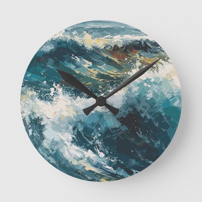 Horloge Ronde Breaking Beach Waves Peinture Thème (Recto)