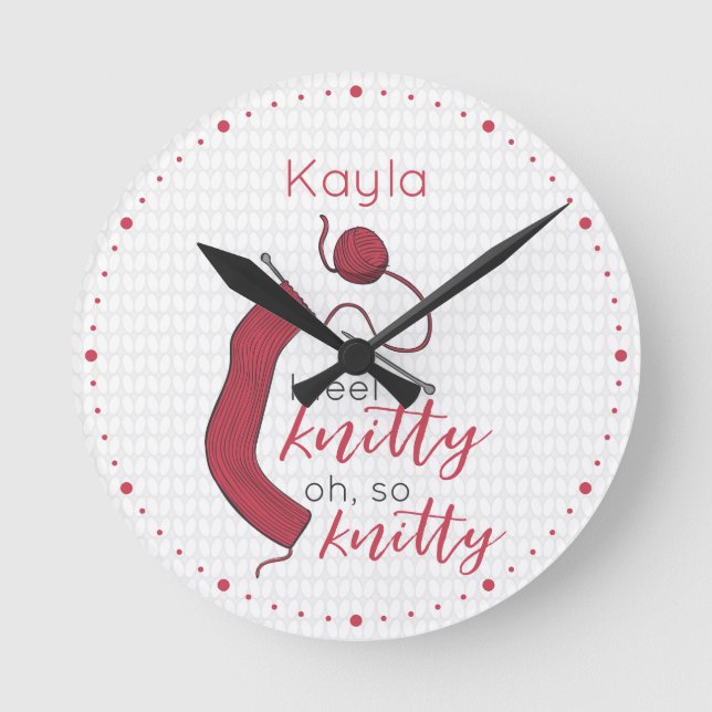 Horloge Ronde Brick Red Je Sens Knitty, Oh Tellement Knitty (Recto)