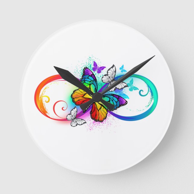 Horloge Ronde Bright infinity with rainbow butterfly (Recto)