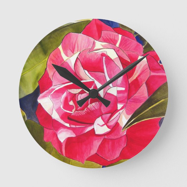 Horloge Ronde Bright pink Camellia watercolor art flower (Recto)