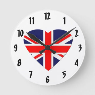 Horloge Ronde British Union Jack Flag in Heart Shape