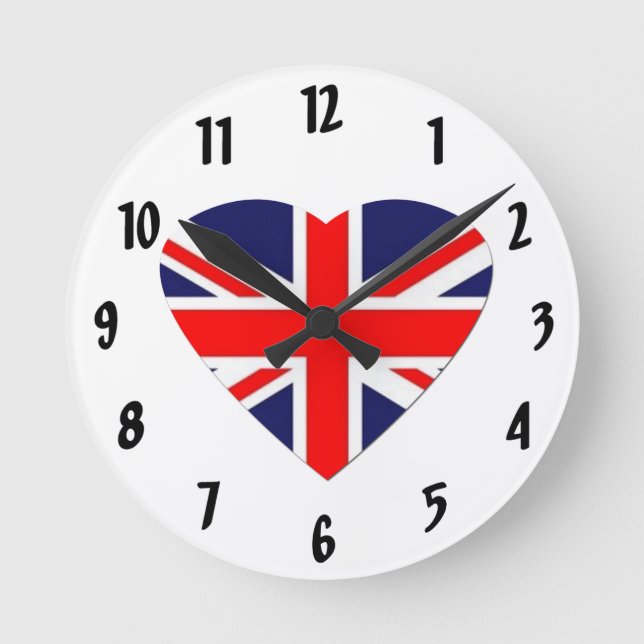 Horloge Ronde British Union Jack Flag in Heart Shape (Recto)