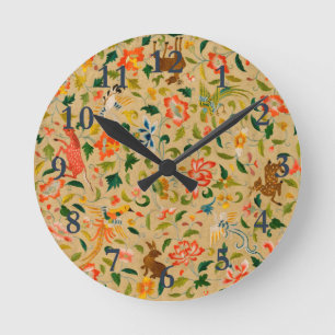 Horloge Ronde Broderie animale vintage en crewel : Tapisserie an