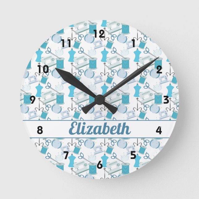 Horloge Ronde Broderie et Patchwork Bleu (Recto)