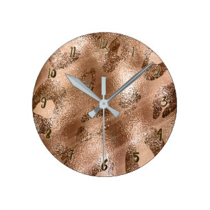 Horloge Ronde Bronze Doré Taches Imprimées Léopard Guépard Perso