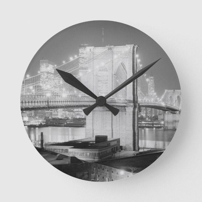 Horloge Ronde Brooklyn Bridge noir et blanc (Recto)