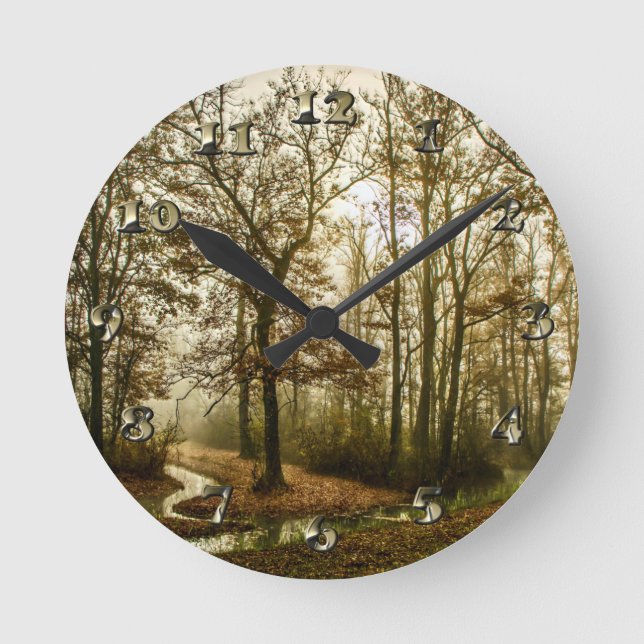 Horloge Ronde Brouillard d'automne dans la forêt (Recto)