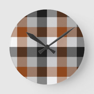 Horloge Ronde Brown noir blanc Twill En vichy design