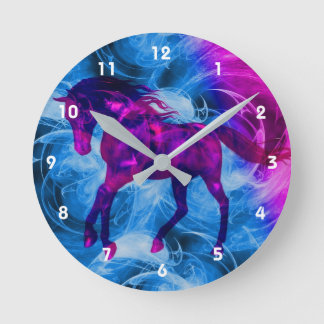 Horloge Ronde Brûlure Galloping Black Horse Animal Art