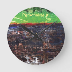 Horloge Ronde Brun foncé avec rivière rouge, verte, jungle