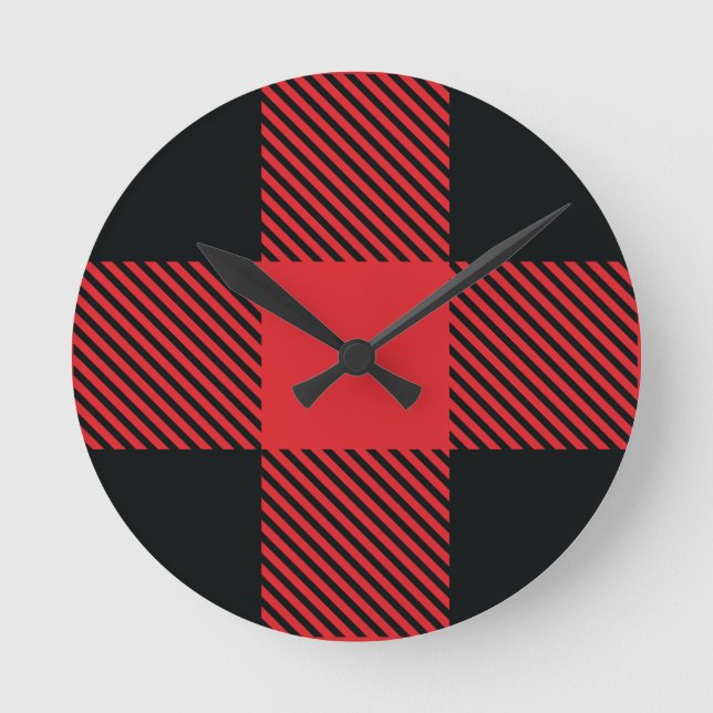 Horloge Ronde Buffalo Plaid Christmas Red and Black Check (Recto)