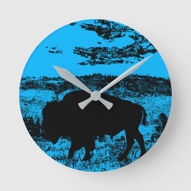 Horloge Ronde Buffle de minuit - Bison des plaines (Recto)
