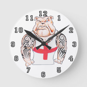 Horloge Ronde Bulldog anglais avec tatouages tribal
