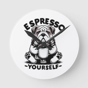 Horloge Ronde Bulldog au café chaud espresso