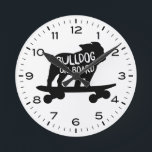 Horloge Ronde Bulldog Riding Skateboard<br><div class="desc">A wall clock for the home or office. Makes a cool poison pour les Bulldog lovers ! Check out of Jenn's Doodle World for even more decorative clocks and dog breed themed decor.</div>