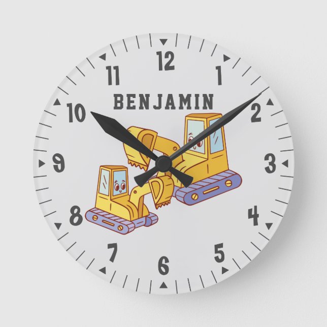 Horloge Ronde Bulldozers Construction Builder Boys Décor Chambre (Recto)