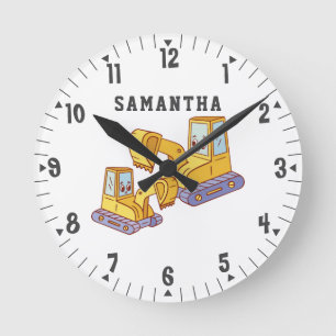 Horloge Ronde Bulldozers Girls Room Decor Construction Team