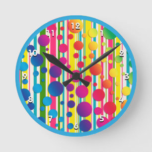 Horloge Ronde [Bulles de Beatnik] Polka rétro Point Bleu rayé