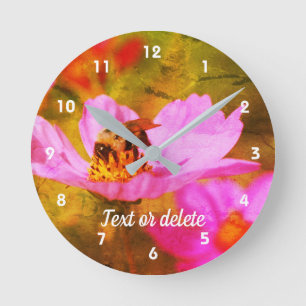 Horloge Ronde Bumble Bee On Pink Cosmos Abstrait Personnalisé