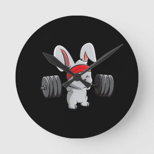 Horloge Ronde Bunny Gym Rabbit Ness Weighlifting Funny Art