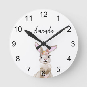 Horloge Ronde Bunny Watercolor