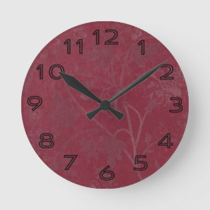 Horloge Ronde Burgundy Floral Imprimer Arrière - plan