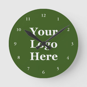 Horloge Ronde Business Green et White Modèle Votre logo ici