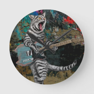 Horloge Ronde Buskers Guitare Electrique Lecteur Chat