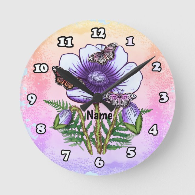 Horloge Ronde Butterfly Purple Poppy  (Recto)