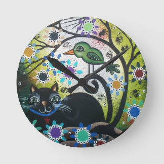 Horloge Ronde By Lori Everett_ Day of The Dead, Black Cat, Bird