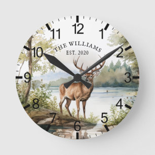 Horloge Ronde Cabine Rustic Deer Montagne personnalisée