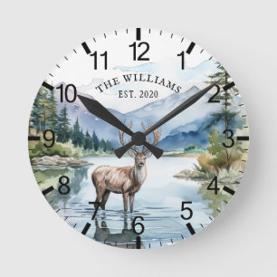 Horloge Ronde Cabine Rustic Deer Montagne personnalisée