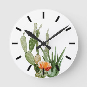 Horloge Ronde Cactus Cacti Watercolor
