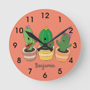 Horloge Ronde Cactus trio chantante mignonne dessin animé