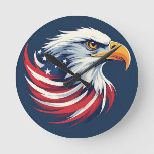 Horloge Ronde Cadeau Aigle américain pour lui – Œuvre d'art patr