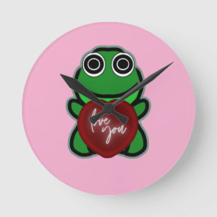 Horloge Ronde Cadeau de coeur de grenouille mignonne personnalis